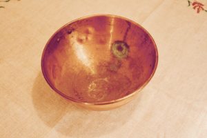 vintage inside patina of copper bowl