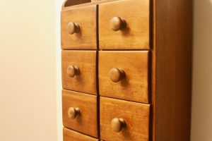 vintage wooden spice box with drawers