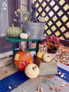 an outdoor pumpkin display