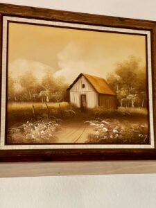 a vintage barn oil painting