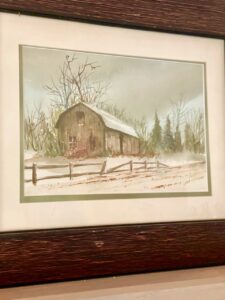 a vintage barn watercolor picture