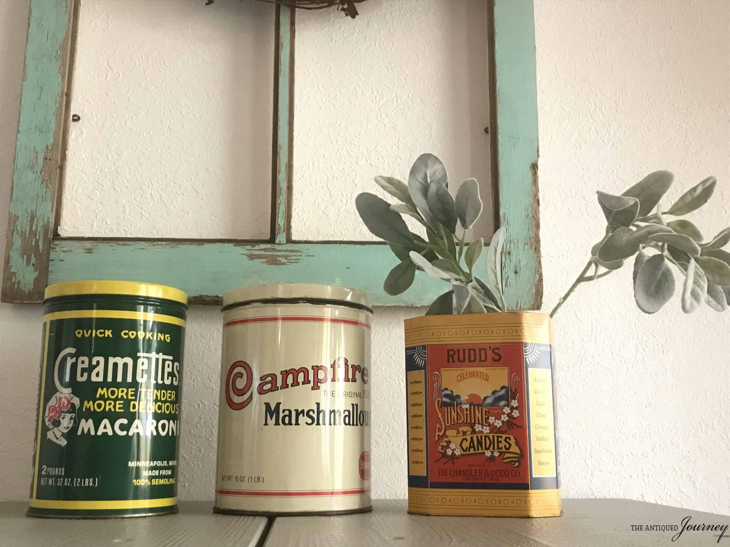 Vintage Rustic Collector's Food Tin Cans Collectible Kitchen Home