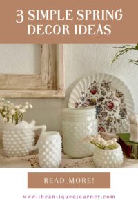 vintage milk glass styled for spring with faux flowers