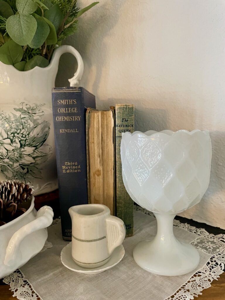 home decor to always thrift milk glass diamond pattern
