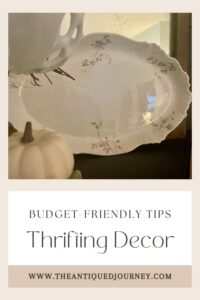 a vintage thrifted platter styled on a mantel for home decor on a budget