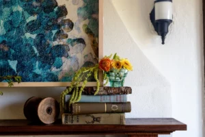 a late Spring mantel with thrifted decor from This Dear Casa