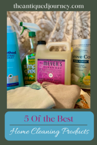 a wooden tray of 5 natural cleaning products