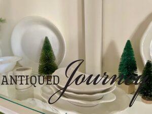 vintage ironstone and trees for Winter decorating