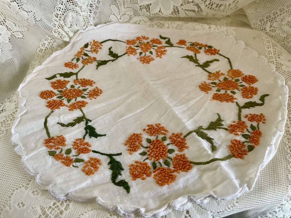orange floral linen