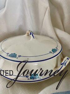 thrifted tureen with blue design