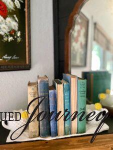 vintage blue books for a Summer mantel display