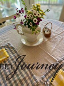 blue, white, and yellow Summer table styling