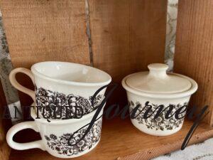 thrifted brown and white vintage dishes