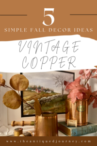 vintage fall decor styled on a shelf