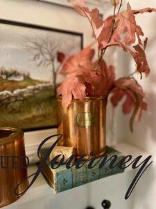 vintage copper styled with faux leaves for fall