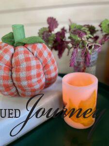 fall table decor on a patio