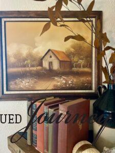 vintage barn art for a mantel display