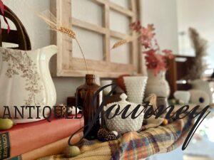 vintage decor and collections for fall shelving