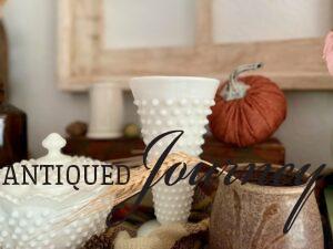 vintage milk glass styled for fall