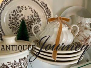 sustainable and thrifted vintage dishes used for Christmas decor