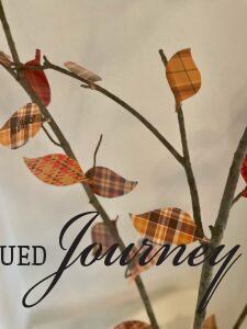 thankful thoughts and plaid paper leaves on a Thanksgiving tree DIY