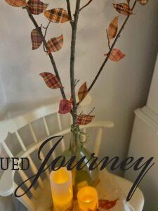 faux pillar candles styled with a DIY Thanksgiving tree