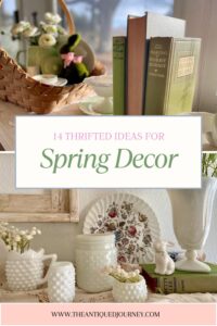 vintage Spring decor styled on shelving