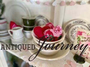 fabric hearts and vintage decor for Valentines day decor