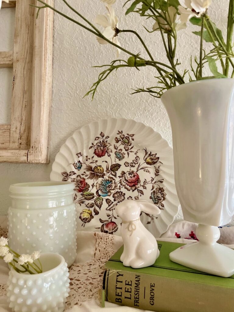 vintage Spring decor ideas with milk glass