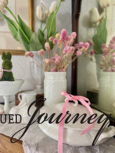 vintage hankies used for a mantle display for Spring