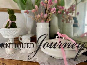 mantel decor ideas for Spring with milk glass