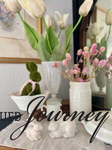 vintage spring decor for mantle