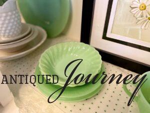 vintage jadeite bowls styled for Easter decor