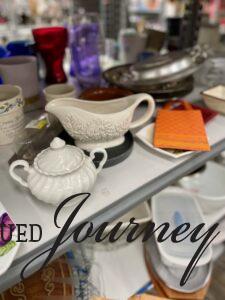 shopping at a thrift store for sustainable home decor