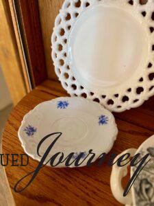 a vintage and thrifted blue and white saucer