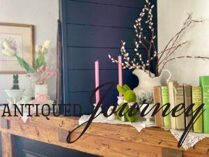 decorating with vintage decor on a mantel for spring 