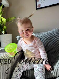 Molly smiling with snacks