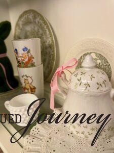 Spring decor ideas for a hutch with vintage finds