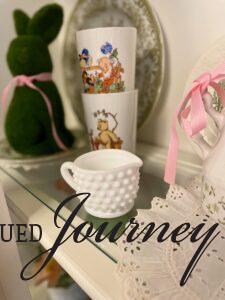 texture accents on a shelf for spring shelf decor ideas