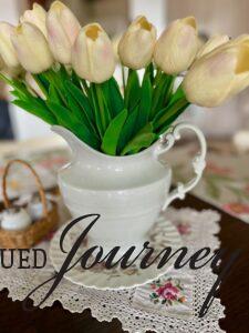 simple spring style with faux white tulips 