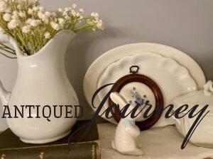 vintage decor styled in a bathroom for spring home decor