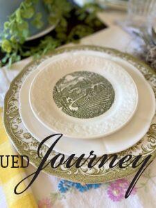 table setting with thrifted vintage dishes for home decor