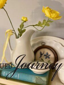 vintage ironstone pitcher styled for summer themed decor
