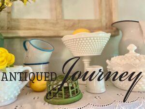 vintage milk glass decor for summer shelving