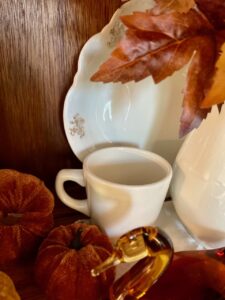 thrifted restaurantware mug for fall decor