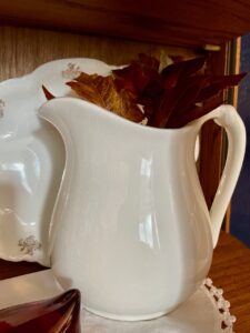 vintage ironstone pitcher found thrifted for inexpensive home decor