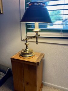 vintage wood crate used as a side table