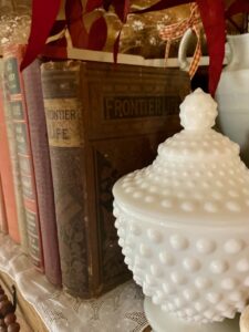 antique books for fall mantel decor