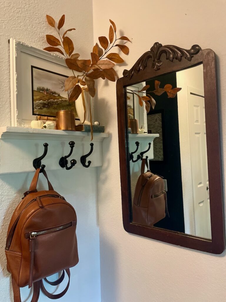 fall entryway decor in a small space
