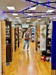 shopping at a new antique mall for home decor